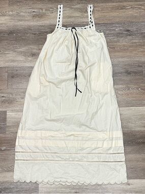 Anthropologie Cream Eyelet Maxi Dress with Black Tie